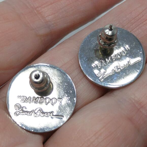 Vintage Laurel Burch "Bamboo" Post Earrings, Pastel Enamel, Gold Plated, 1980s - Picture 4 of 10